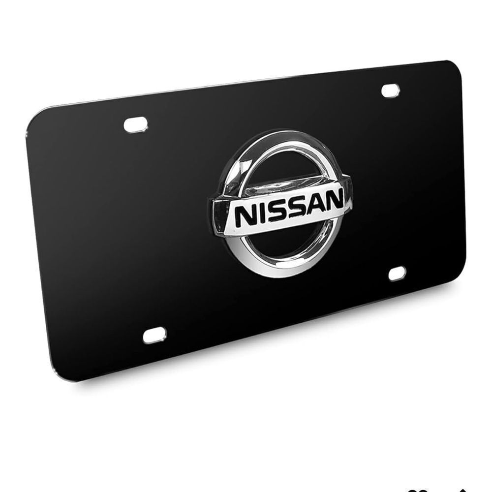 Nissan 3D Chrome Metal Logo Black Stainless Steel Plate NWT